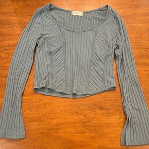 Altar'd State Blue/Green Ribbed Long Sleeve Crop Top